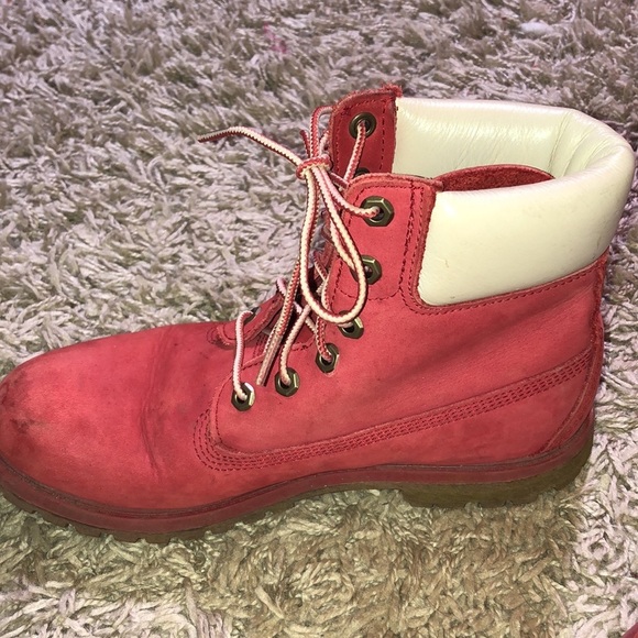 TIMBERLAND PREMIUM 6-INCH WATERPROOF BOOTS red/white genuine leather size 8M​​ - Picture 8 of 11